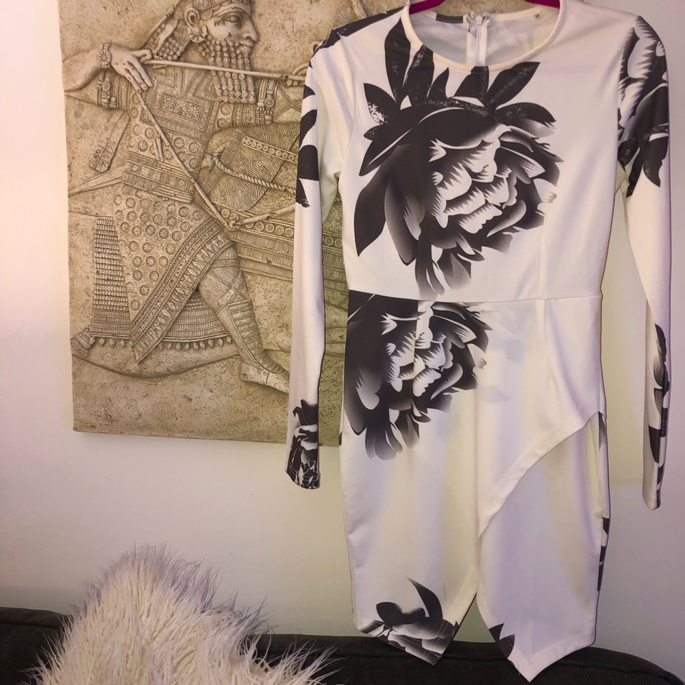 White and grey long sleeve dress